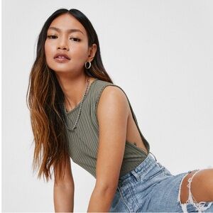 Nasty Gal Ribbed Olive Bodysuit